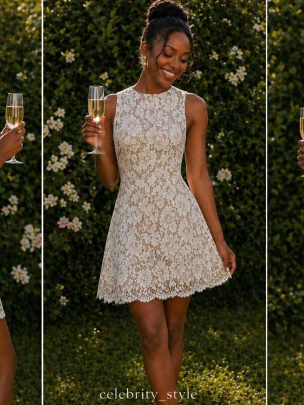 Alice + Olivia Cream and Tan Lace Dress
